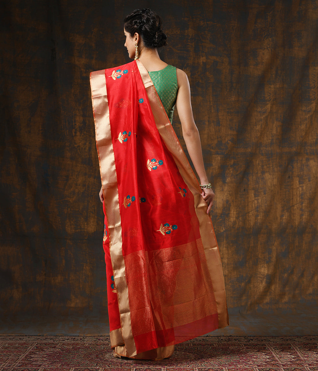 Handloom_Red_Chanderi_Silk_Saree_with_Floral_Motifs_and_Heavy_Gold_Zari_Border_WeaverStory_03