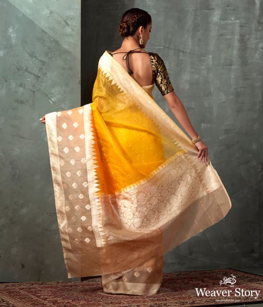 Handloom_Yellow_Ektara_Organza_Saree_with_Beige_Kadhwa_Booti_Border_WeaverStory_03