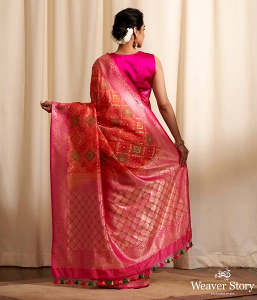 Handwoven_Orange_Banarasi_Patola_Saree_with_Pink_Border_WeaverStory_03