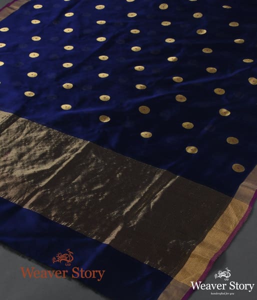 Handwoven_Blue_Chanderi_Silk_Dupatta_with_Asharfi_Booti_Blue_WeaverStory_03