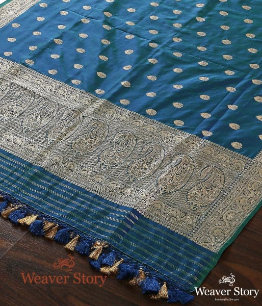 Handwoven_Peacock_Blue_Kadhwa_Booti_Dupatta_WeaverStory_03