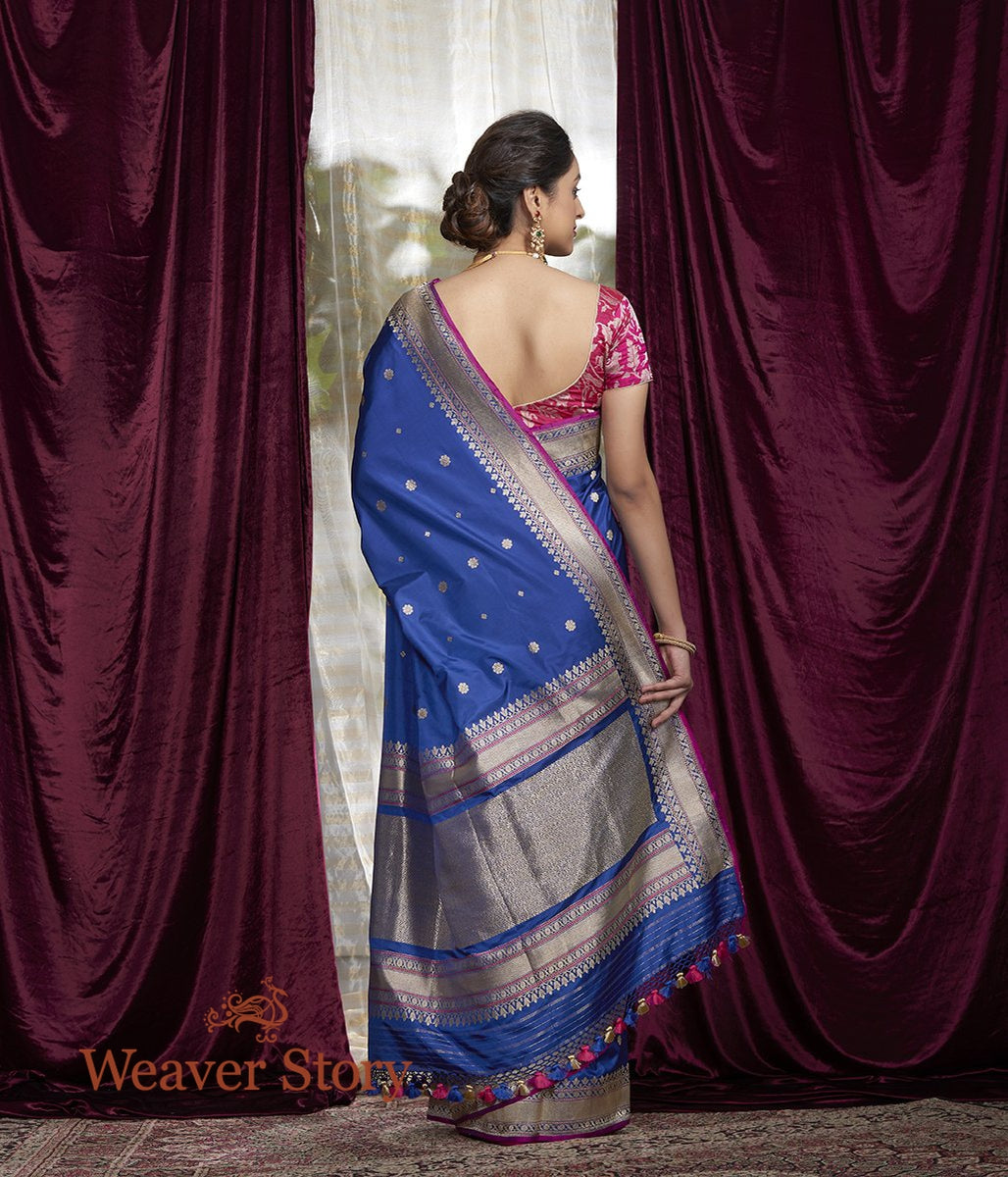 Handwoven_Blue_Floral_Booti_Saree_with_Purple_Brocade_Blouse_WeaverStory_03