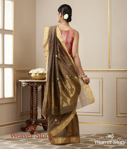 Handwoven_Brown_Saree_with_Small_Floral_Motif_WeaverStory_03