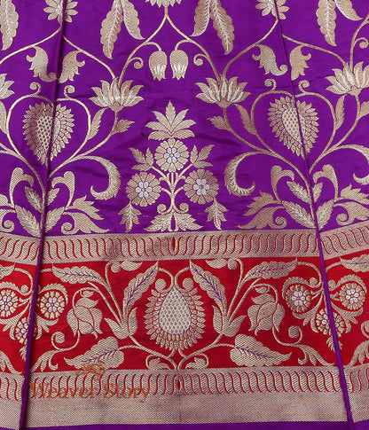 Handwoven_Purple_Banarasi_Lehenga_with_Red_Border_WeaverStory_08