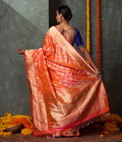 Handloom_Orange_Dual_Tone_Intricate_Weave_Banarasi_Jangla_WeaverStory_03