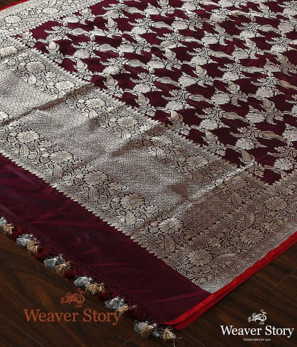 Handwoven_Wine_Kadhwa_Jangla_Dupatta_with_Silver_Meenakari_WeaverStory_03