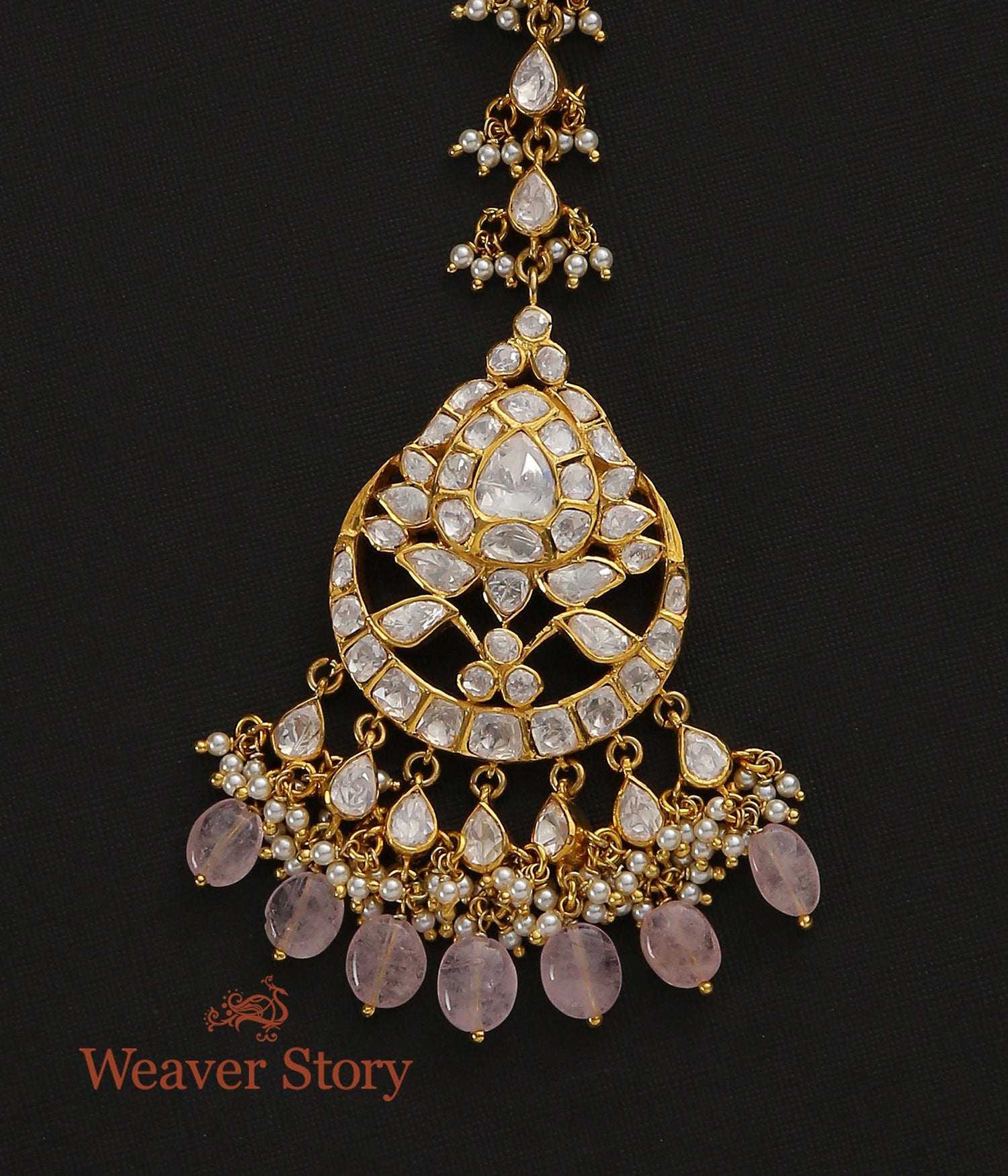Gulabras_Matha_Tikka_with_Moissanite_Polki_Crafted_in_Pure_Silver_WeaverStory_03