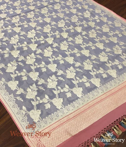 Handwoven_Grey_Banarasi_Georgette_Dupatta_with_Pink_Border_WeaverStory_03