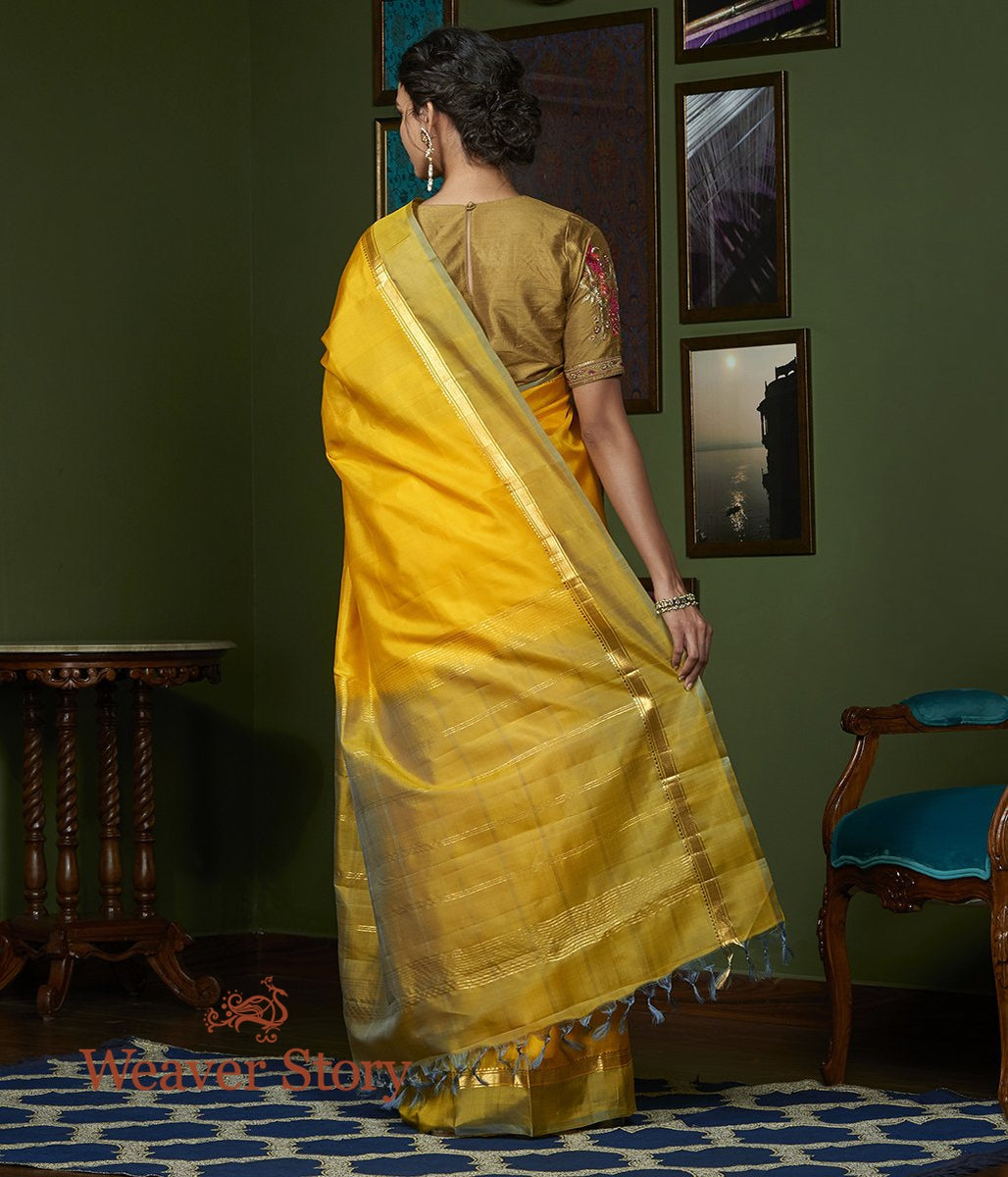 Handwoven_Yellow_Kanjivaram_Silk_Saree_with_Light_Green_Border_WeaverStory_03