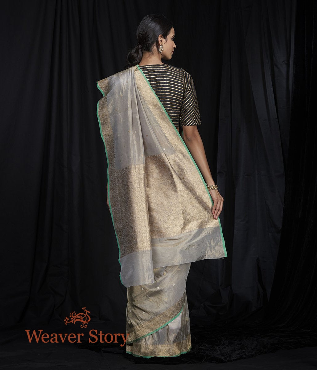 Handwoven_Grey_Silk_Tissue_Saree_with_Small_Dots_WeaverStory_03