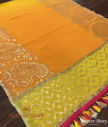 Handwoven_Ombre_Dye_Orange_and_Yellow_Banarasi_Georgette_Dupatta_WeaverStory_03