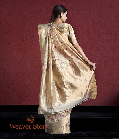Handwoven_Gold_Silk_Tissue_Chanderi_Saree_with_Meenakari_WeaverStory_03