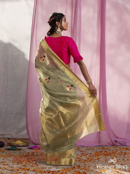 Handwoven_Olive_Green_Chanderi_Silk_Saree_with_Floral_Motifs_WeaverStory_03