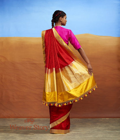 Handwoven_Red_Tanchoi_Saree_with_Birds_WeaverStory_03
