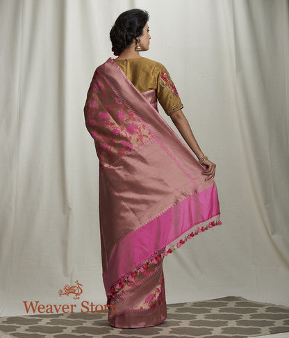 Handwoven_Copper_Zari_Base_Banarasi_Saree_with_Pink_Flowers_WeaverStory_03