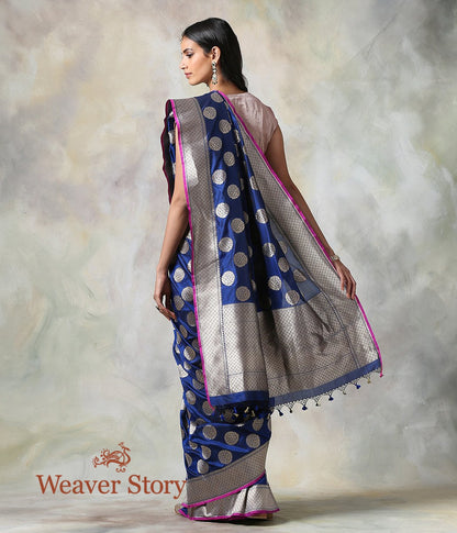 Handwoven_Blue_Cutwork_Booti_Saree_with_Pink_Selvedge_WeaverStory_03