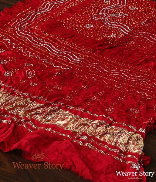 Handwoven_Red_Gajji_Silk_Dupatta_with_Bandhej_WeaverStory_03