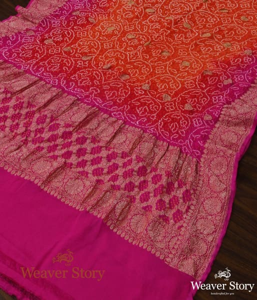 Handwoven_Pink_and_Orange_Ombre_Dyed_Bandhej_Dupatta_WeaverStory_03