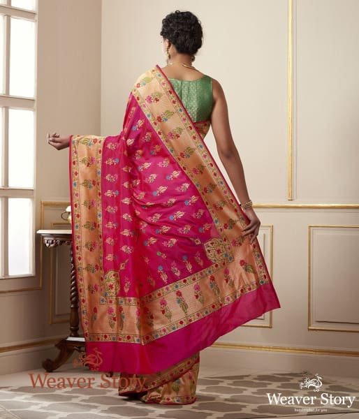 Handwoven_Rani_Pink_with_Meenakari,_Konia,_Real_Zari_Saree_WeaverStory_03