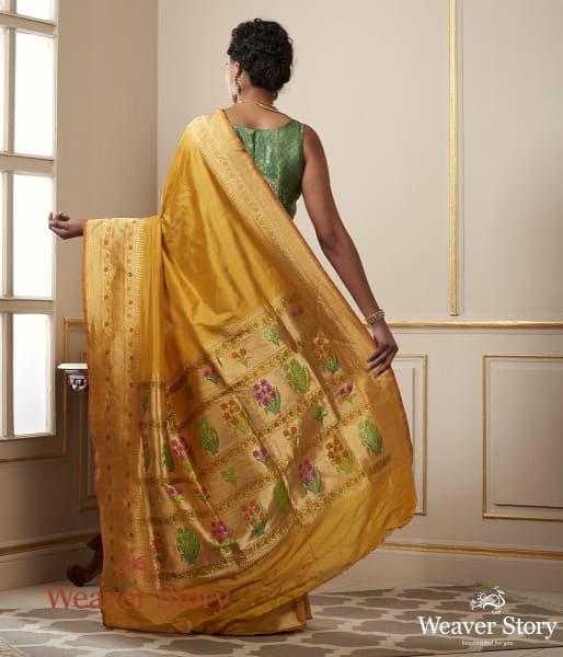 Handwoven_Yellow_Katan_Silk_Saree_with_Floral_Meenakari_Border_and_Pallu_WeaverStory_03