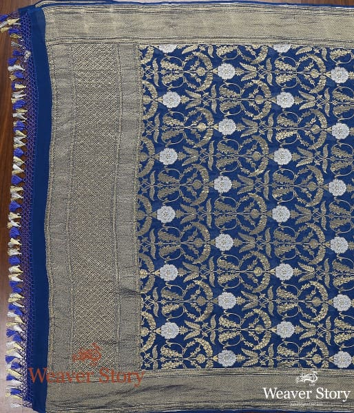 Handwoven_Banarasi_Georgette_Cutwork_Dupatta_in_Blue_WeaverStory_03