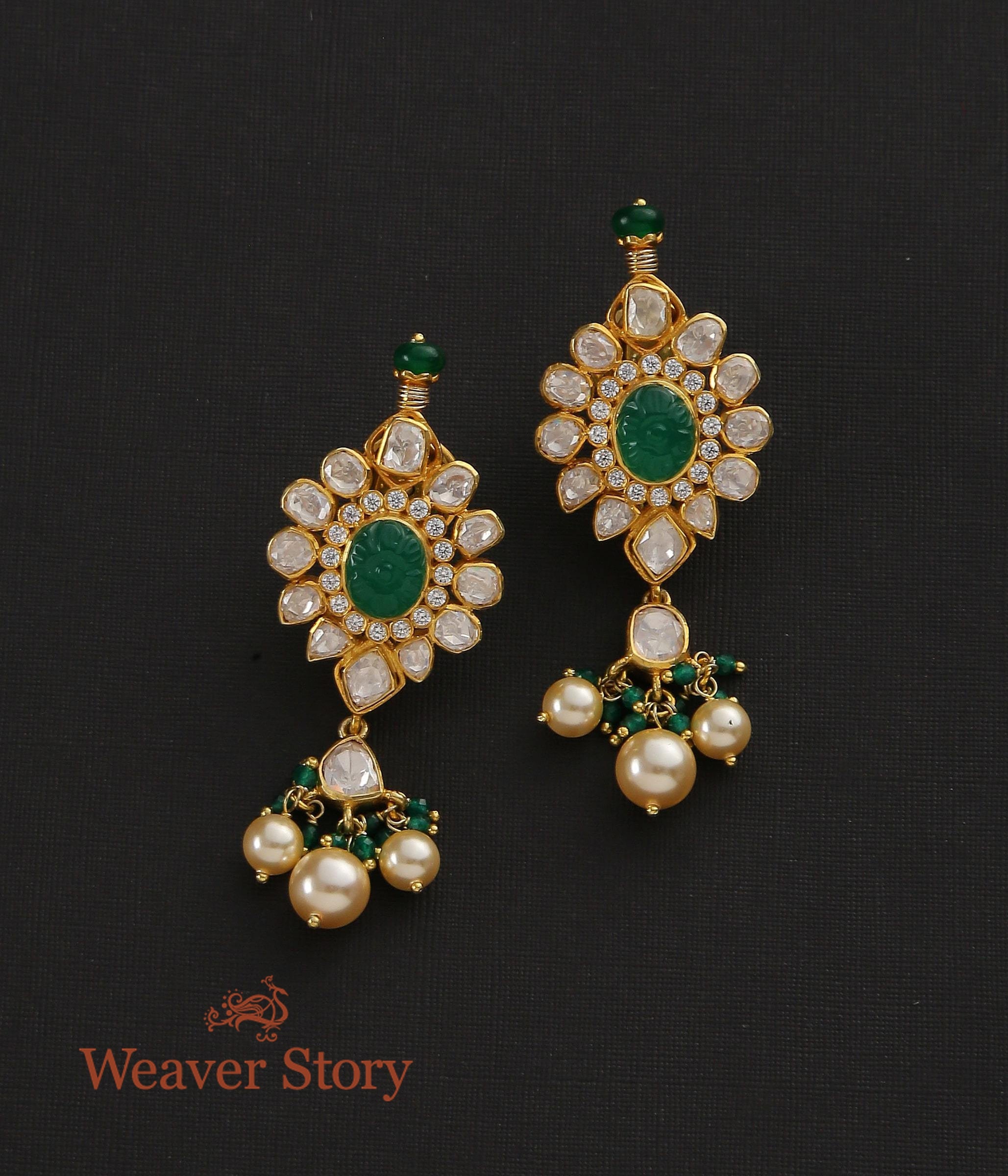 Dilshad_Earrings_with_Moissanite_Polki_Crafted_in_Pure_Silver_WeaverStory_03