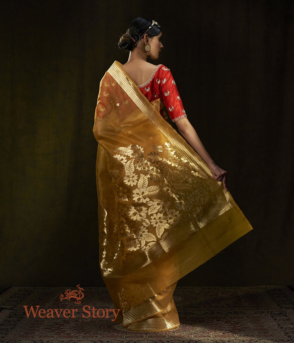 Handloom_Mustard_Kora_Banarasi_Saree_with_Cutwork_Floral_Border_WeaverStory_03