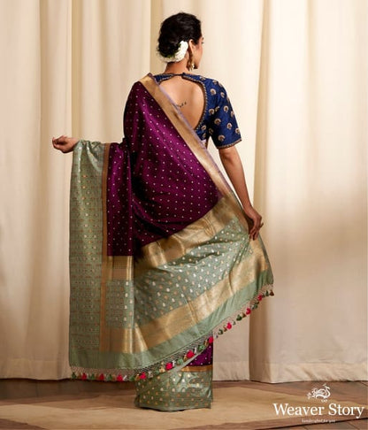 Handwoven_Wine_Oval_Dots_Saree_with_Check_Border_WeaverStory_03