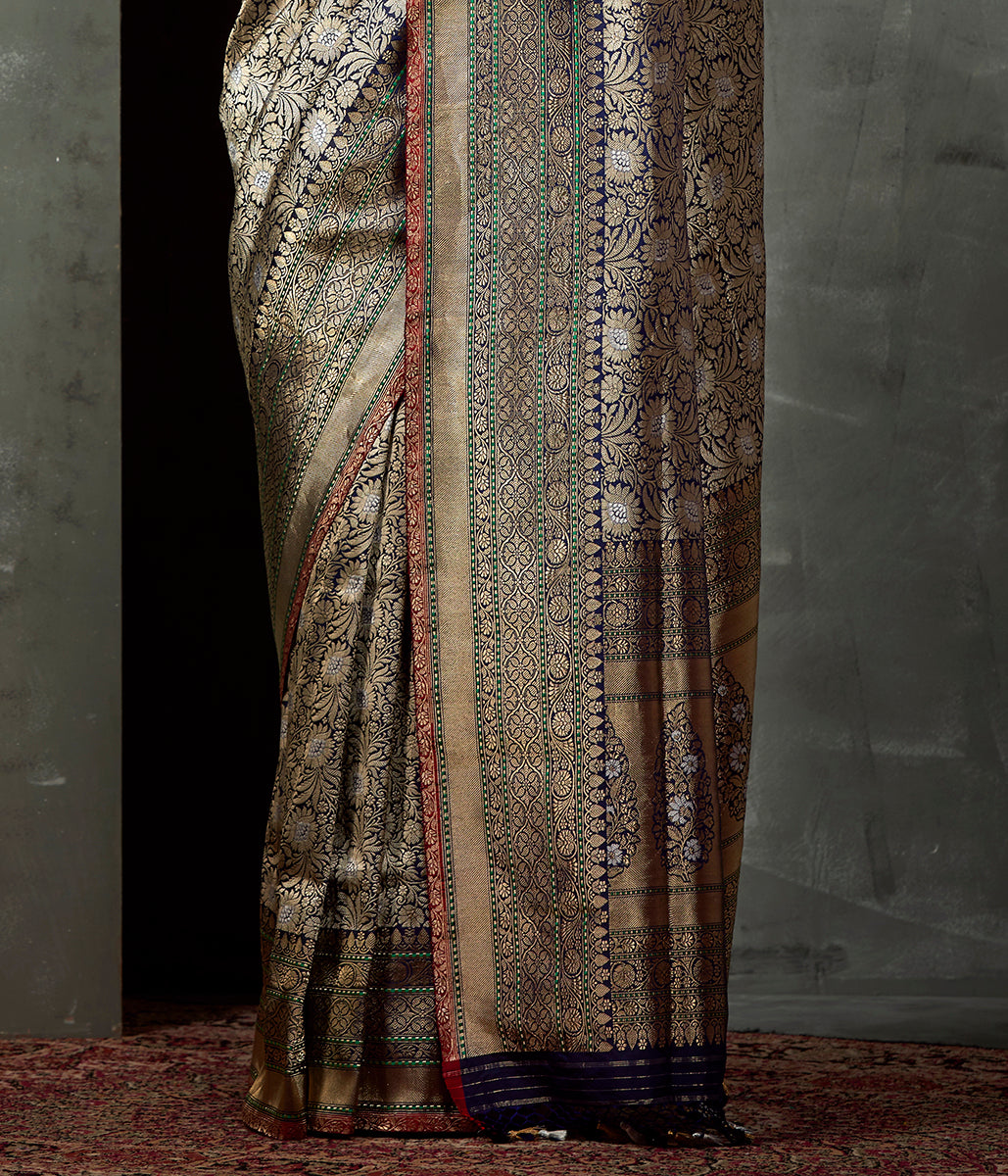 Handwoven_Blue_Floral_Kimkhab_Saree_with_Rust_Selvedge_WeaverStory_04