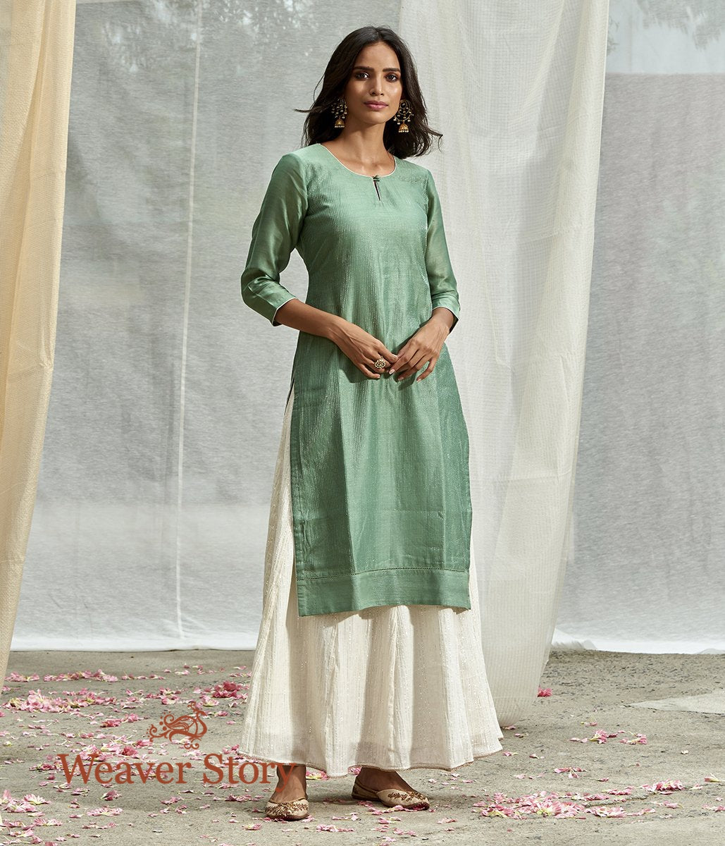 Handwoven_Sage_Green_Chanderi_Cotton_Silk_with_Tagai_Work_Tunic_with_White_Skirt_and_Dupatta_WeaverStory_02