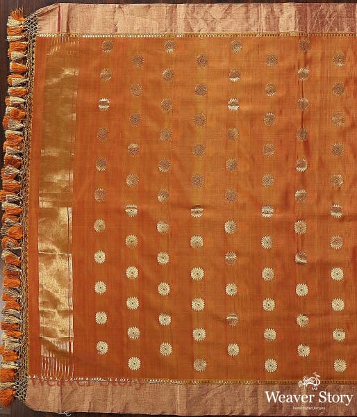 Handwoven_Orange_and_Gold_Cotton_Silk_Dupatta_with_Kadhwa_Booti_WeaverStory_04