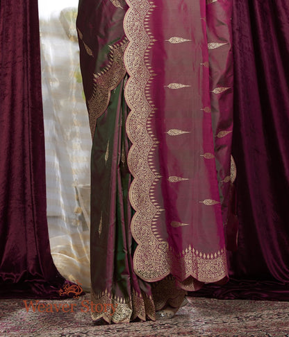 Handwoven_Pink_and_Green_Dual_Tone_Saree_with_Scalloped_Borders_WeaverStory_04