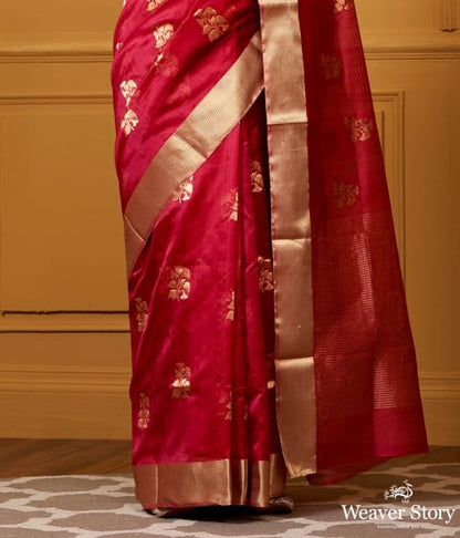 Handwoven_Red_Floral_Boota_Saree_with_Gold_Zari_Border_WeaverStory_04