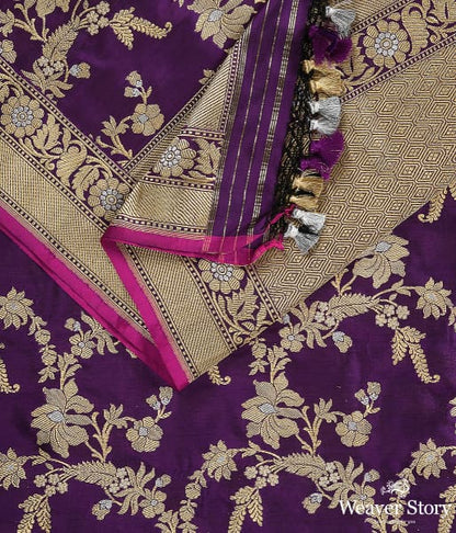 Handwoven_Purple_Kadhwa_Jangla_Dupatta_with_Pink_Selvedge_WeaverStory_04