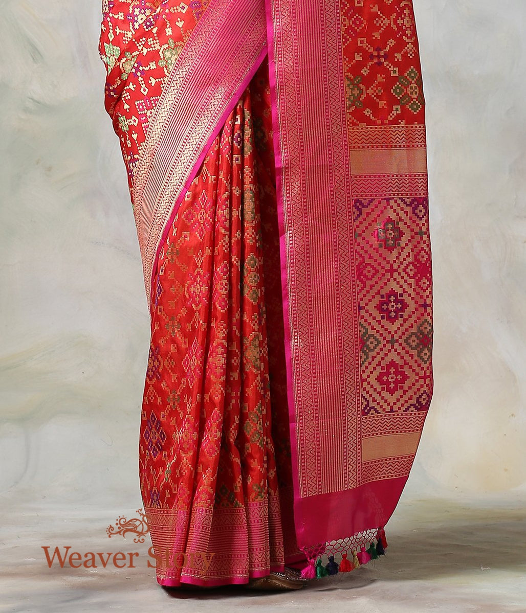 Handwoven_Banarasi_Patola_Saree_in_Red_with_a_Contrast_Blouse_WeaverStory_04