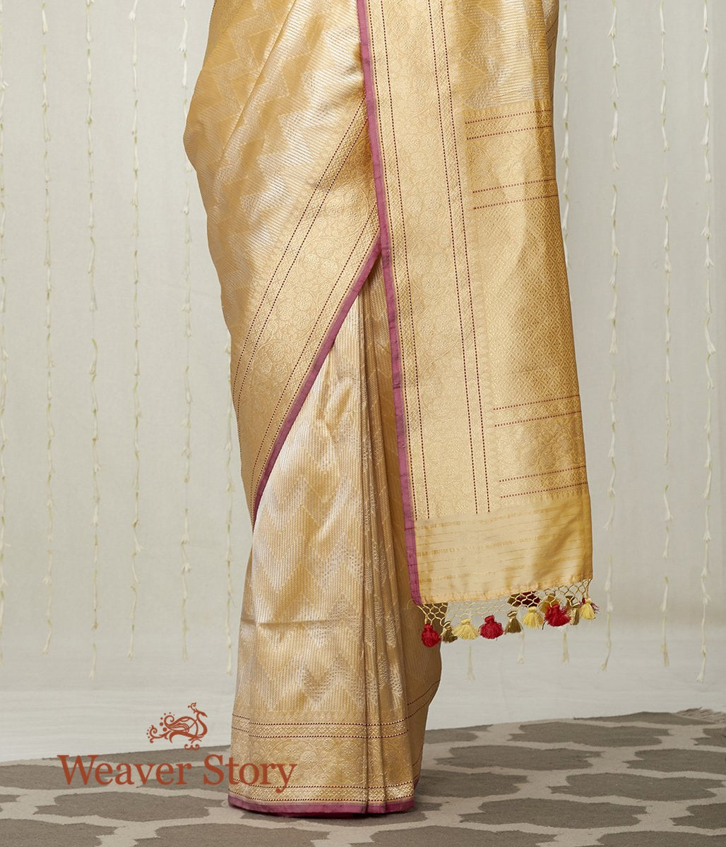 Handwoven_Yellow_and_Gold_Zari_Tanchoi_Saree_with_Pink_Selvedge_WeaverStory_04