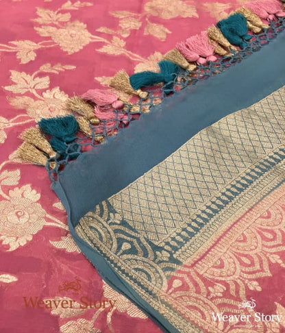 Handwoven_Pink_Banarasi_Georgette_Dupatta_with_Blue_Borders_WeaverStory_04