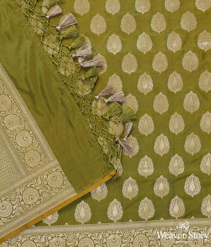 Handwoven_Green_Katan_Silk_Cutwork_Booti_Dupatta_WeaverStory_04