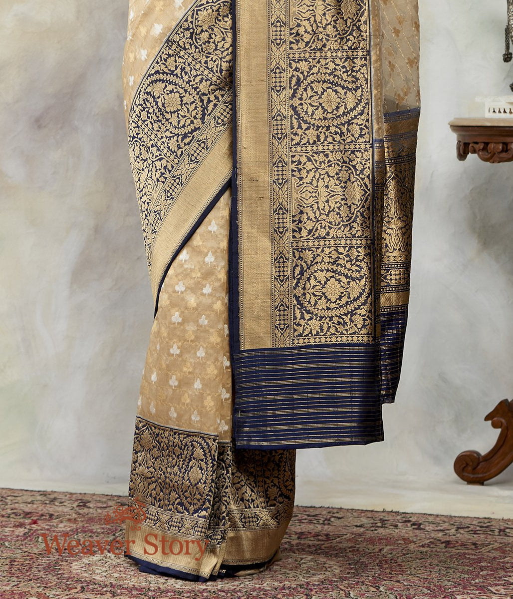 Handwoven_Beige_Gold_Kora_Saree_with_Contrast_Border_and_Pallu_WeaverStory_04