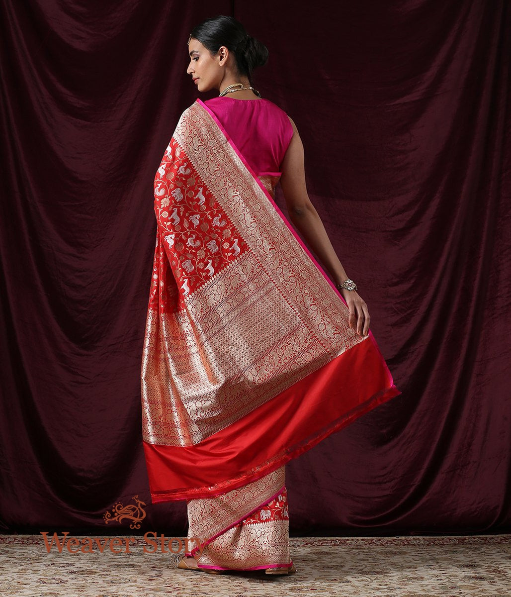 Handwoven_Red_Shikargah_Saree_with_Gold_and_Silver_Zari_WeaverStory_03