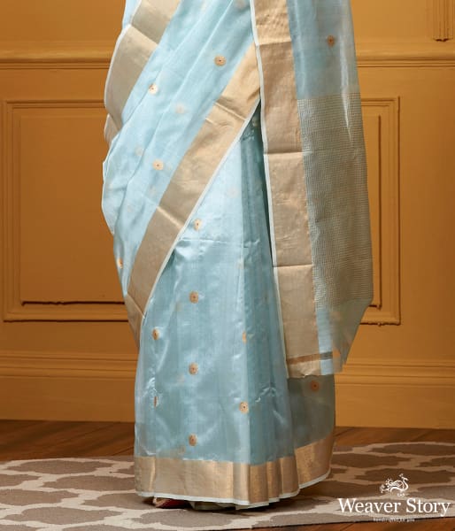 Handwoven_Sky_Blue_Small_Asharfi_Boota_Saree_With_Red_Meena_WeaverStory_04