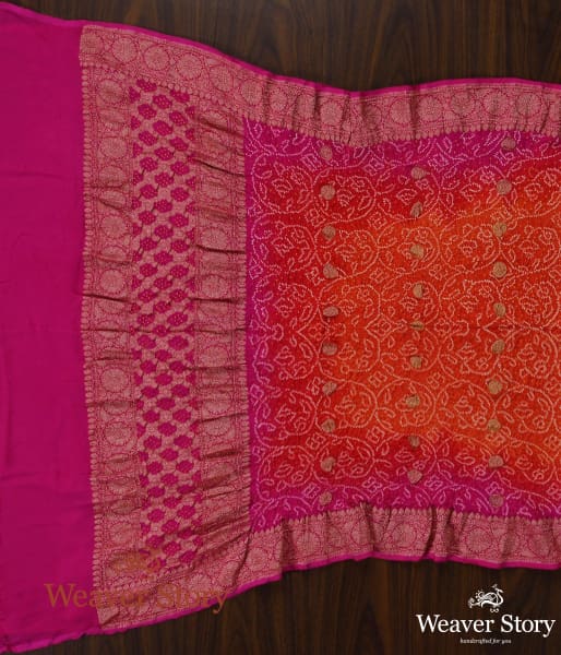 Handwoven_Pink_and_Orange_Ombre_Dyed_Bandhej_Dupatta_WeaverStory_04