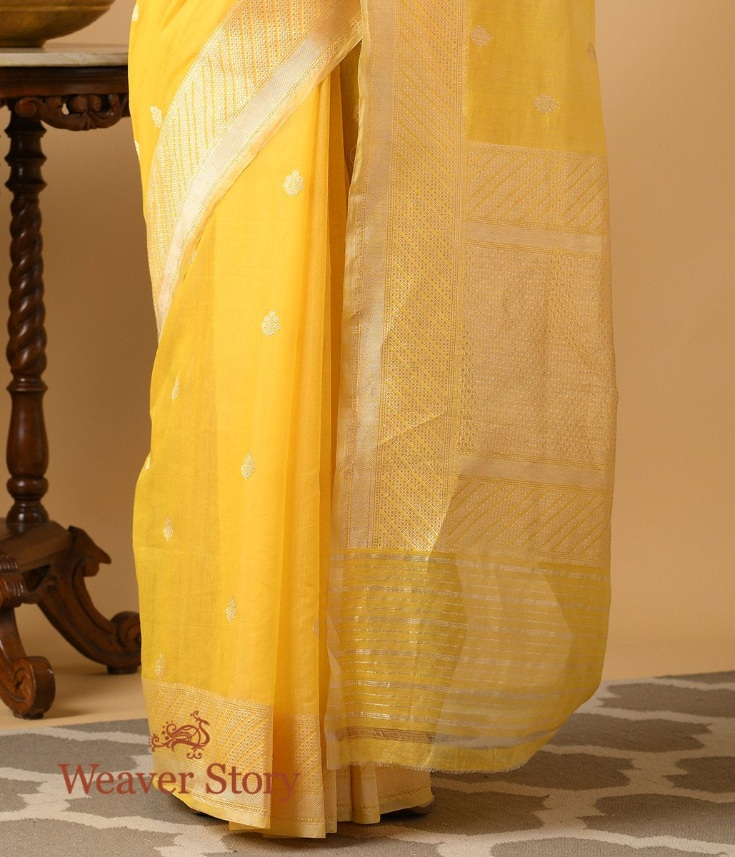 Handloom_Yellow_Cotton_Kora_Banarasi_Saree_WeaverStory_04
