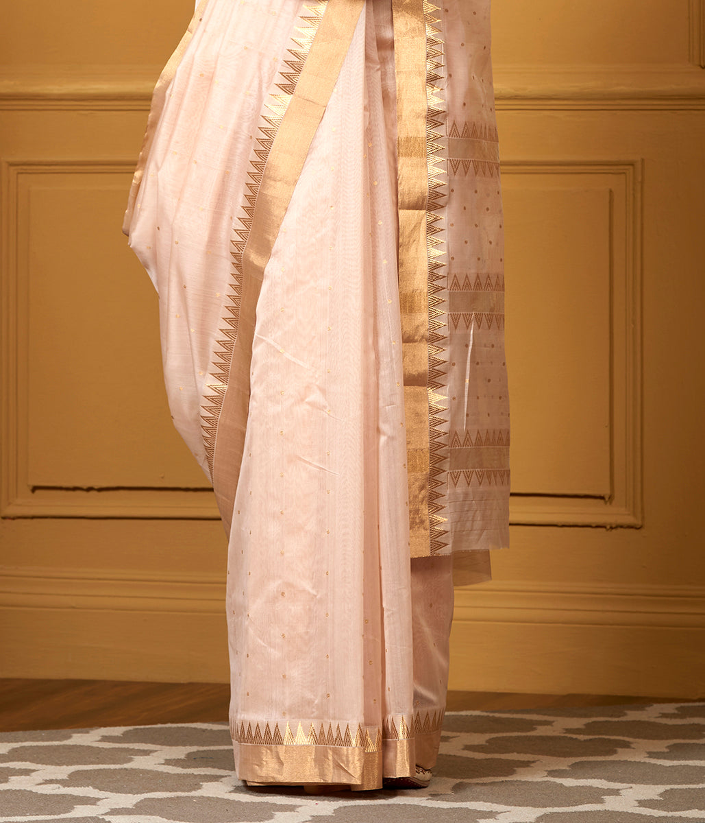 Handwoven_Peach_Small_Booti_Saree_with_Temple_Border_WeaverStory_04