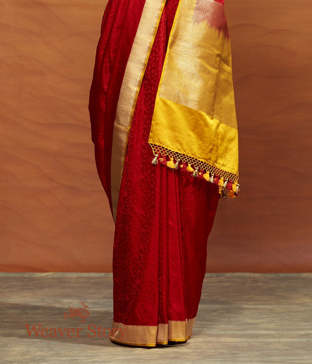 Handwoven_Red_Tanchoi_Saree_with_Birds_WeaverStory_04