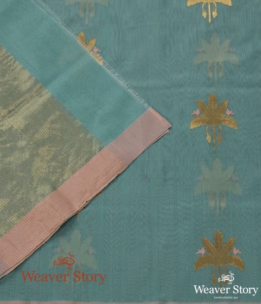 Handwoven_Blue_Cotton_Silk_Chanderi_Dupatta_with_Gold_Leaf_Motif_With_Birds_WeaverStory_04