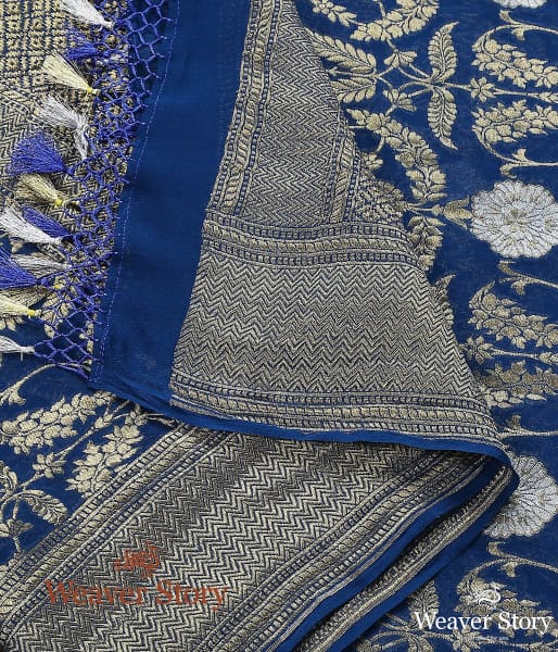 Handwoven_Banarasi_Georgette_Cutwork_Dupatta_in_Blue_WeaverStory_04