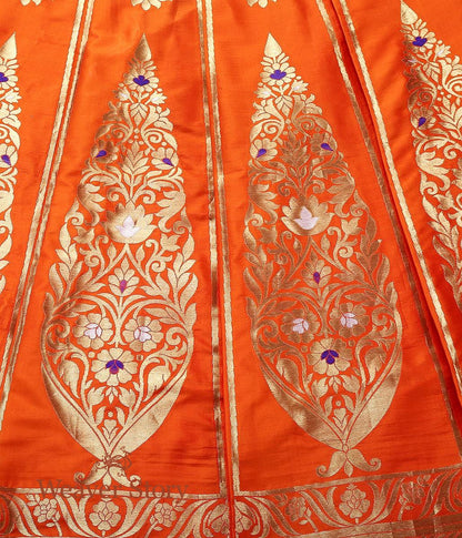 Handloom_Orange_Pure_Katan_Silk_Cutwork_Banarasi_Lehenga_WeaverStory_04