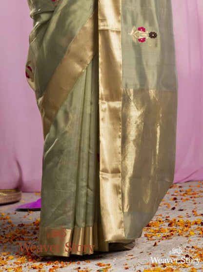 Handwoven_Olive_Green_Chanderi_Silk_Saree_with_Floral_Motifs_WeaverStory_04