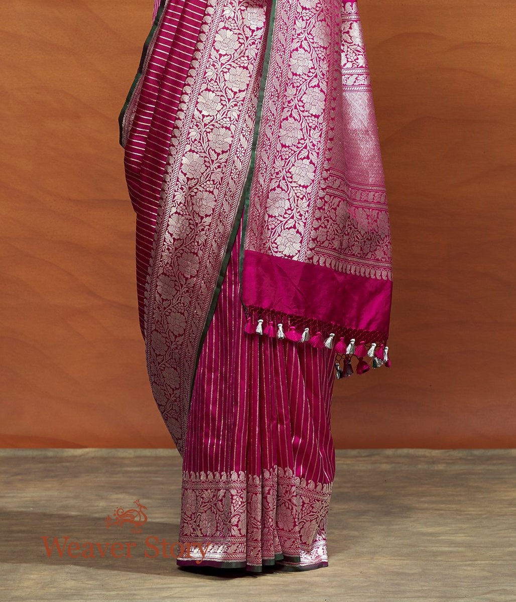 Handwoven_Pink_Plain_Saree_with_Silver_Zari_Stripes_and_Green_Selvedge_WeaverStory_04